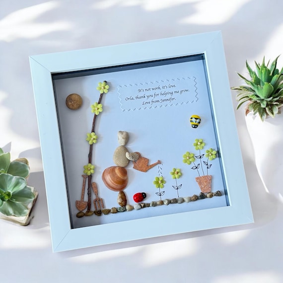 Handmade Pebble Art Frame, Gardening Gift, Personalized Retirement Gift