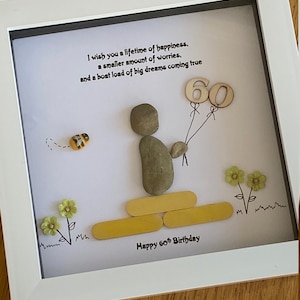 Image personnalisée de galets d'anniversaire, cadeau 60e anniversaire, cadeau d'anniversaire pour bestie, cadeau d'anniversaire pour grand-mère, cadeau fait main
