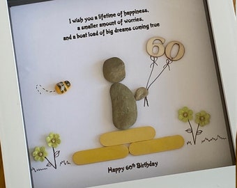 Marco de cumpleaños personalizado con arte de guijarros, regalo para el 60 cumpleaños