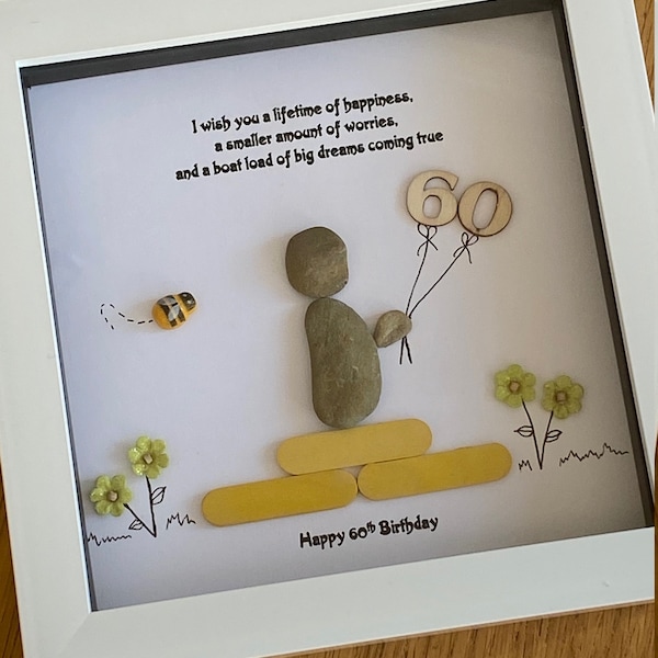 Personalised Birthday Milestone Pebble Picture, 60th Birthday Gift, Birthday Gift for Bestie, Birthday Gift for Grandma, Handmade Gift