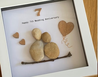 7th Anniversary Pebble Artwork Frame, Seventh Wedding Anniversary, Copper Anniversary Gift, 7th Wedding Anniversary Gift