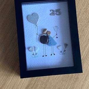Silver Wedding Anniversary Gift, 25th Wedding Gift, 25th Wedding Anniversary Picture, Pebble and Glass Picture, Unique Wedding Gift image 5