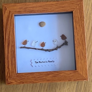 Gepersonaliseerde familiefoto zeeglas - foto zeeglas vogels - familie van 5 zeeglas cadeau - uniek zeeglas kerstcadeau - zeeglas