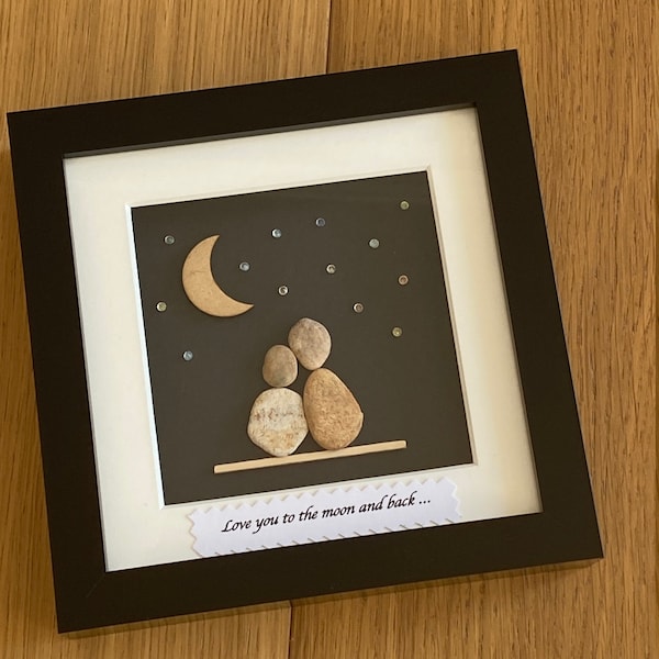 Personalized Pebble Art Frame, 'Love You to the Moon' Valentine's Gift