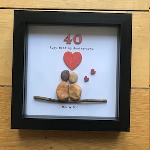 Ruby Wedding Anniversary, 40th Anniversary Gift, Ruby Wedding Anniversary Frame, Pebble Artwork Frame, 40th Anniversary Gift for Mum and Dad