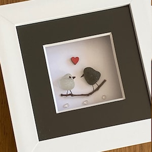 Cadeau de mariage en verre de mer, cadeau de Saint-Valentin, cadre oiseaux en verre de mer, cadeau de mariage fait main