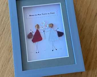 Personalized Pebble Art Mum Gift | Mother & Daughter Framed Picture