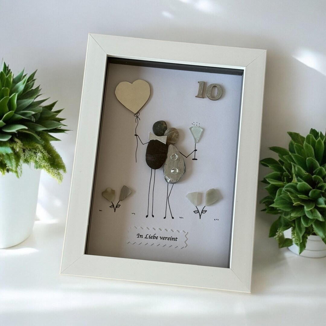 Personalised 10th Wedding Anniversary Pebble Picture, Unique ...