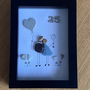 Silver Wedding Anniversary Gift, 25th Wedding Gift, 25th Wedding Anniversary Picture, Pebble and Glass Picture, Unique Wedding Gift image 2