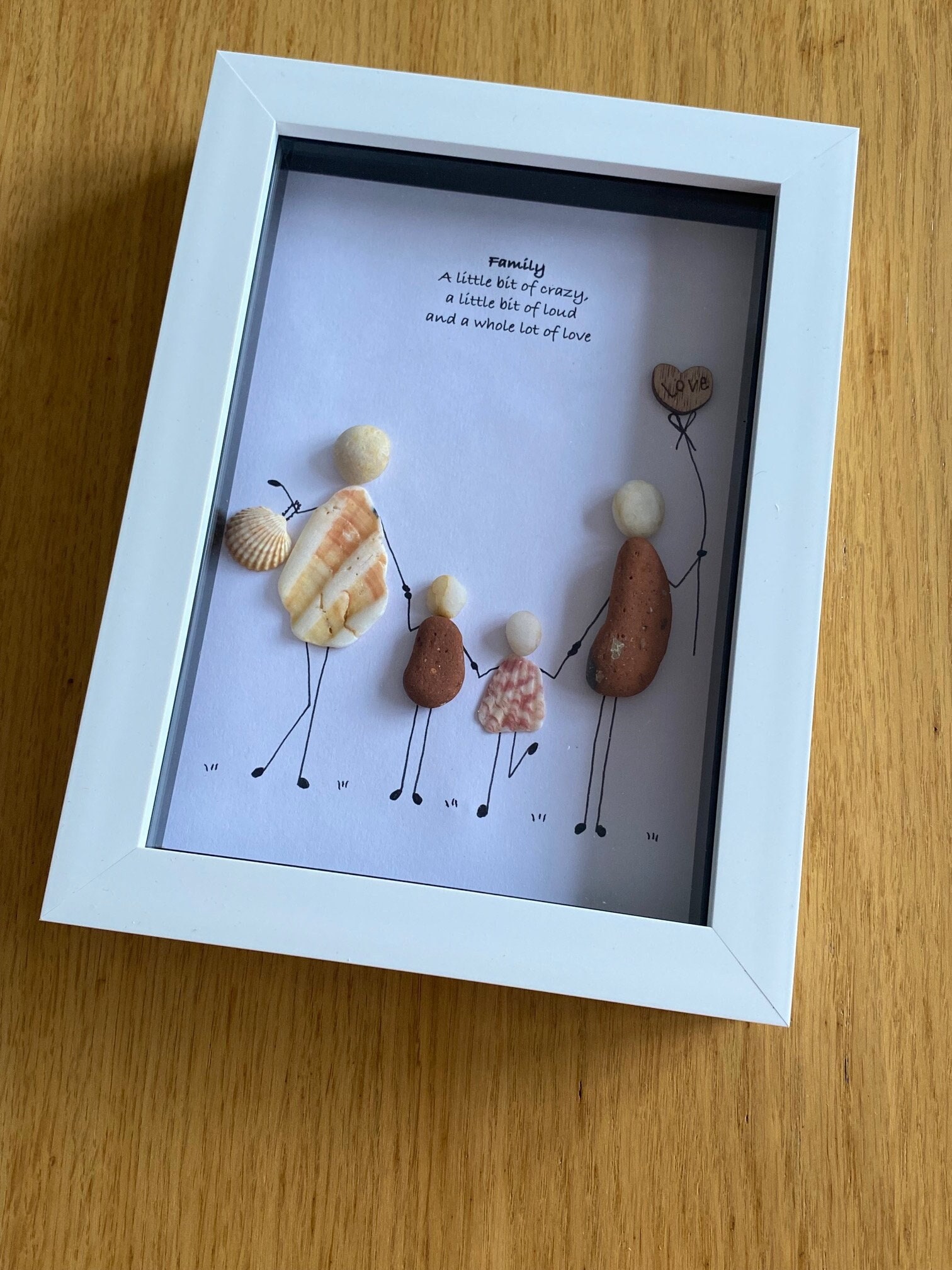 Personalised Family Pebble Picture, Pebbles and Shells Picture Frame, Unique Gift for a Family, Birthday Gift for Mum, Gift for Her