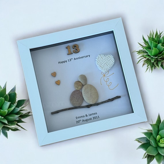 Lace 13th Anniversary Pebble Art, Personalized Gift