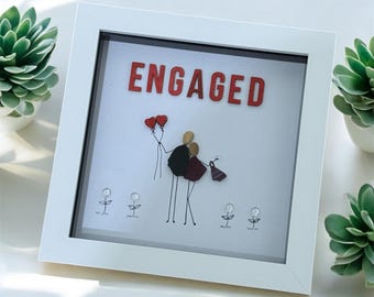 Gepersonaliseerde verlovingskunst kiezelsteen, ingelijst cadeau voor stel