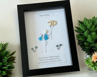 70th Birthday Pebble Art Picture, Personalized Gift