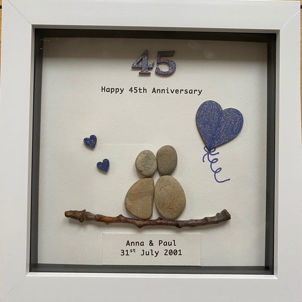 Sapphire Wedding Anniversary Pebble Artwork Frame, 45th Wedding Anniversary Gift, Sapphire Anniversary Presents,