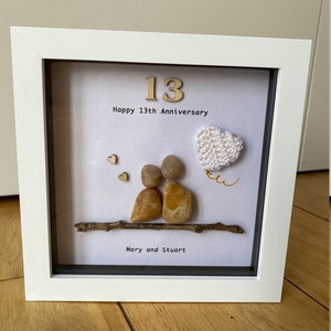 Lace Wedding Anniversary Gift, 13th Anniversary Pebble Frame, Lace 13th Anniversary Picture, Lace Anniversary Pebble Artwork,