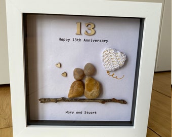 Lace Wedding Anniversary Gift, 13th Anniversary Pebble Frame, Lace 13th Anniversary Picture, Lace Anniversary Pebble Artwork,