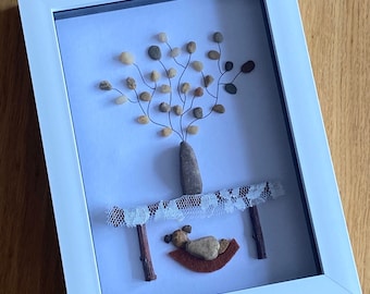 Personalized Pebble Art Picture, Sleeping Dog, Unique Pet Memorial