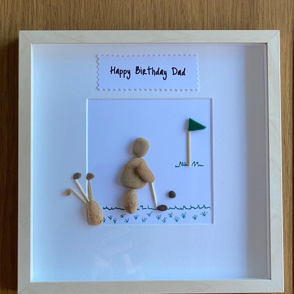 Golf Lover Personalised Gift, Golfer Pebble Art Picture, Birthday Gift for Dad, Handmade Golf Gift