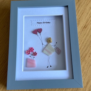 Personalised Birthday Pebble Picture, Unique Birthday Gift for a Friend, Wife&#39;s Birthday Gifts, Pebbles and Glass Birthday Gift, Unique Gift