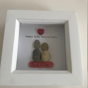 Ruby Anniversary Pebble Artwork Frame, Anniversary Gifts, Handmade Frames, Ruby Anniversary Gift, Pebble Artwork