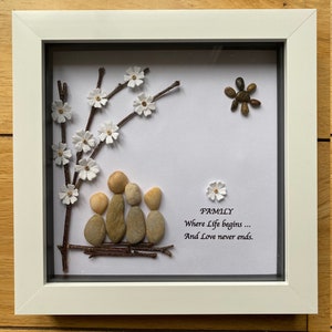 Personalisierte Familie Kieselstein Bild, Familie Kieselstein Kunst, Kieselstein Bild für Mama, Einzigartiges Kieselstein Geschenk für die Familie, Familienjubiläum Kieselstein Geschenk