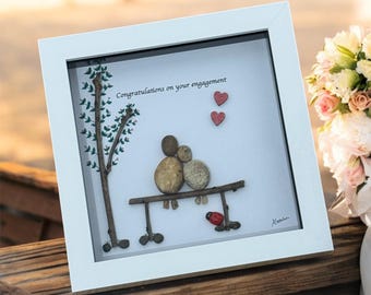 Gepersonaliseerd verlovingscadeau kiezelsteen, handgemaakte kunst voor stelletjes