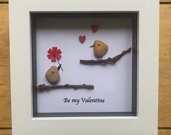 Love Birds Pebble Artwork, Personalized Valentine's Day Gift