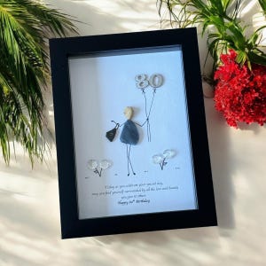 Personalised 80th Birthday Pebble Picture, Unique Birthday Gift for 80 year old, 80th Birthday Pebble Picture, Handmade 80th Gift for Friend
