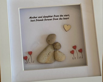 Personalised Mother Pebble Picture, Unique Pebble Gift for Mom, Personalised Handmade Picture for Mum, Mother & Daughter Pebble Gift