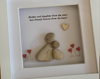 Personalized Mother Daughter Pebble Picture, Handmade Framed Art