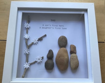 Personalised Father Pebble Picture, Unique Father's Day Gift, Pebble Picture for Dad, Family Pebble Art, Frame Pebble Picture for Daddy