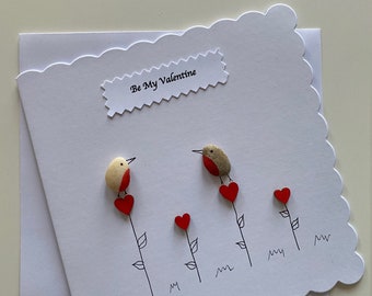 Valentijnsdag handgemaakte kiezelkaart, kiezelkunstwerk Valentijnskaart, gepersonaliseerde Valentijnsdagkaart, Be My Valentine Card