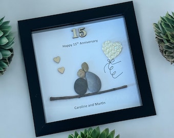 Personalized Pebble Art, 15th Anniversary Crystal Heart Frame
