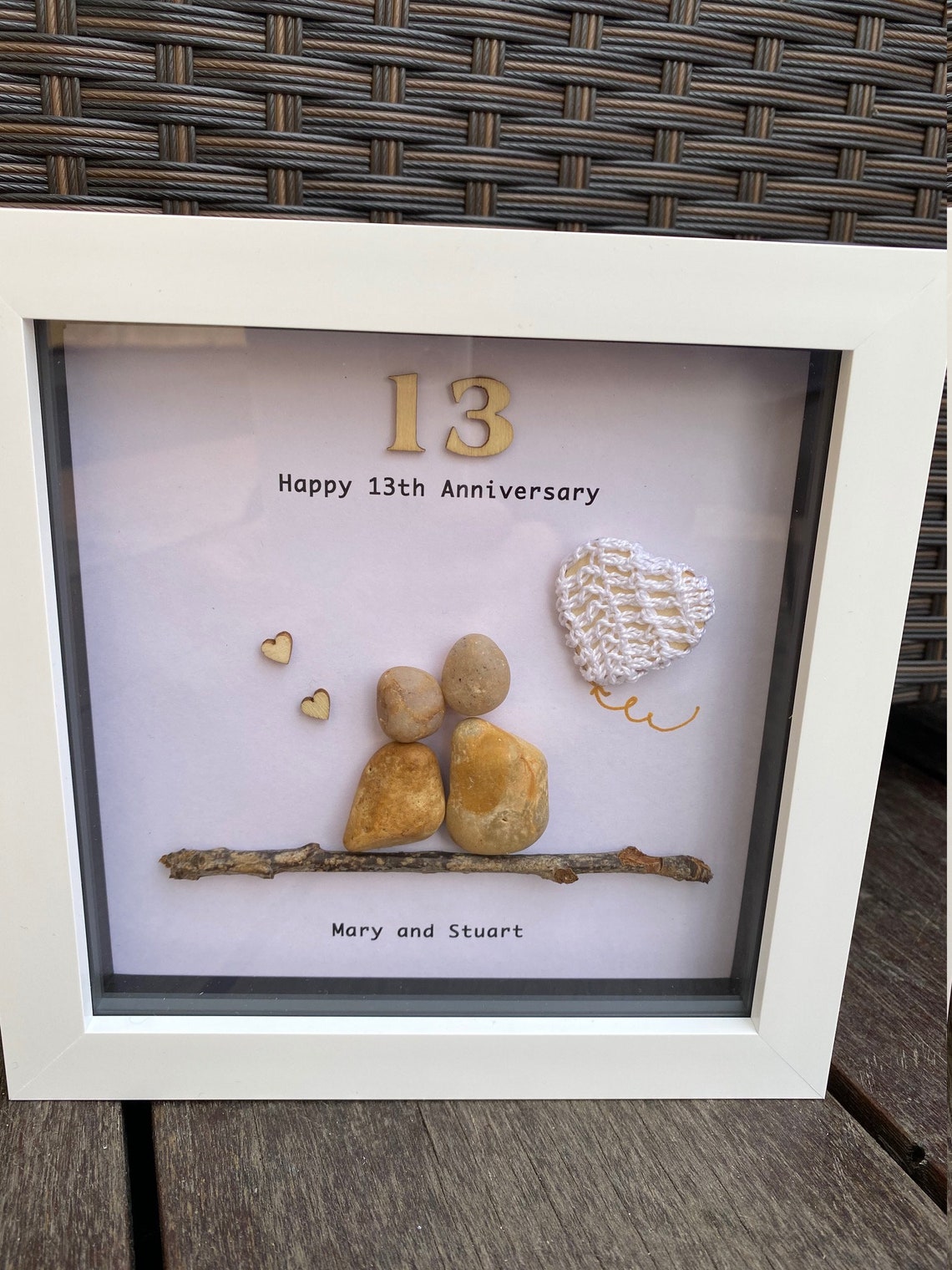 Lace Wedding Anniversary Gift 13th Anniversary Pebble Frame Etsy