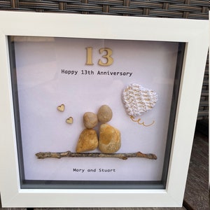 Lace Wedding Anniversary Gift, 13th Anniversary Pebble Frame, Lace 13th ...