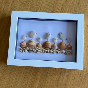 Sea Shells and Pebbles Picture Frame, Seaside Themed Gift, Beach House Decoration, By the Sea Picture, Birds on Shells Picture, Gift for Her