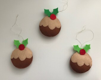 Christmas Pudding Ornaments, Handmade Felt Ornaments, Christmas Tree Decorations, Xmas Decor,