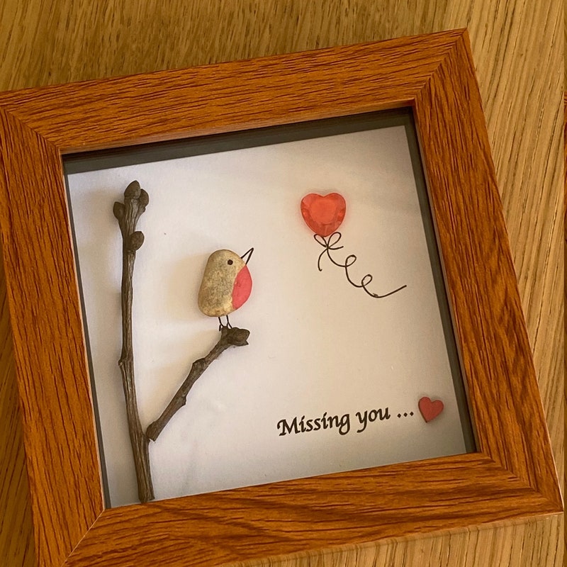 Missing You Pebble Frame, Thinking of You Gift, I Miss You Picture, Far Away Friend Gift, Valentine's Day Gift