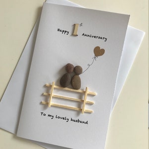 Personalised First Wedding Anniversary Card, First Wedding Anniversary Card, Pebble Artwork Card, Personalised Anniversary Cards