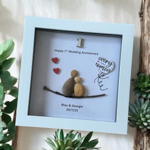 Marco de guijarros para el primer aniversario de bodas, regalo de papel para el primer aniversario de bodas, regalo personalizado para el primer aniversario de bodas.
