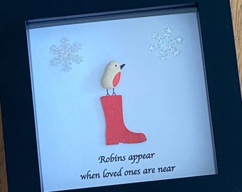 Personalized Robin Pebble Frame, Handmade Christmas Gift