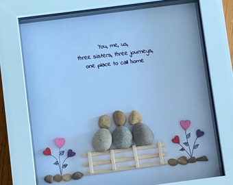 Arte personalizado con piedras para hermanas, regalo enmarcado hecho a mano