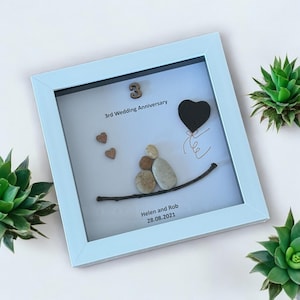 Regalo de aniversario de bodas de cuero, cuadro de guijarros para el tercer aniversario de bodas, regalo para el tercer aniversario de bodas para el esposo, regalo de bodas personalizado