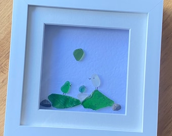 Sea Glass Birds Family Picture, Unique Birthday Gift