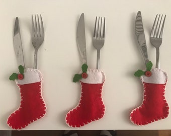 Christmas Table Decorations, Handmade Felt Stockings Decorations, Unique Xmas Cutlery Holders, Handmade Christmas Decorations, Xmas Decor