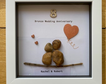 Personalized Bronze Anniversary Pebble Artwork, Framed Gift
