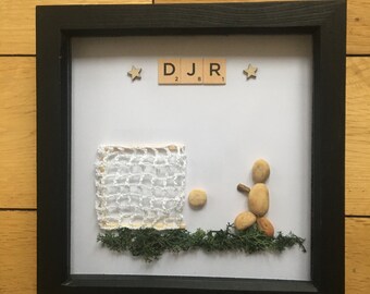 Marco personalizado con piedra de fútbol, arte mural hecho a mano