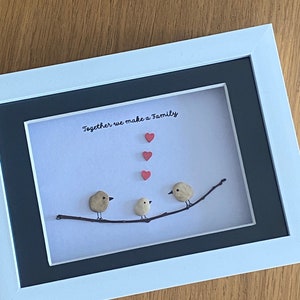 Personalised Family Pebble Picture - Family of Three Pebble Art - Handmade Family Gift for Mum - Personalised Picture for New Parent