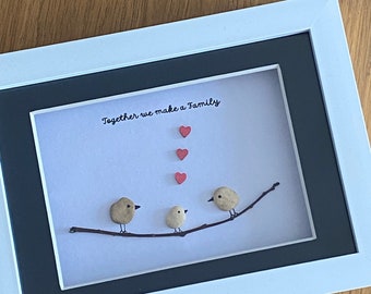 Personalised Family Pebble Picture - Family of Three Pebble Art - Handmade Family Gift for Mum - Personalised Picture for New Parent
