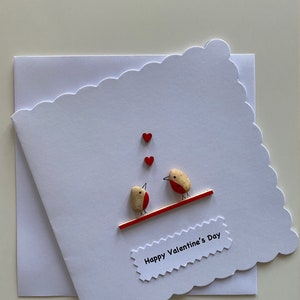 Valentinstag Pebble Karte, Happy Valentine's Day Handgemachte Karte, Personalisierte Valentinskarte, Liebesvögel Karte,
